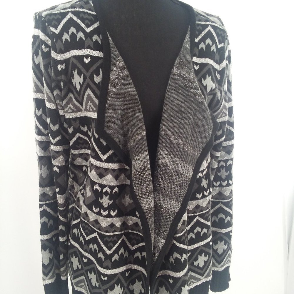 Basic Editions Black/Gray/Silver Cardigan Sweater Size Medium SALE 3/$30